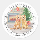 Golden Retriever-kersthondenadres Ronde Sticker (Voorkant)