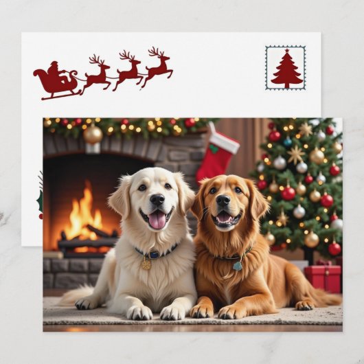 Golden Retriever kerstkaart (Voorkant / Achterkant)