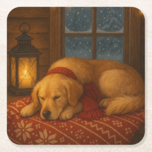 Golden Retriever kerstkaart Kartonnen Onderzetters