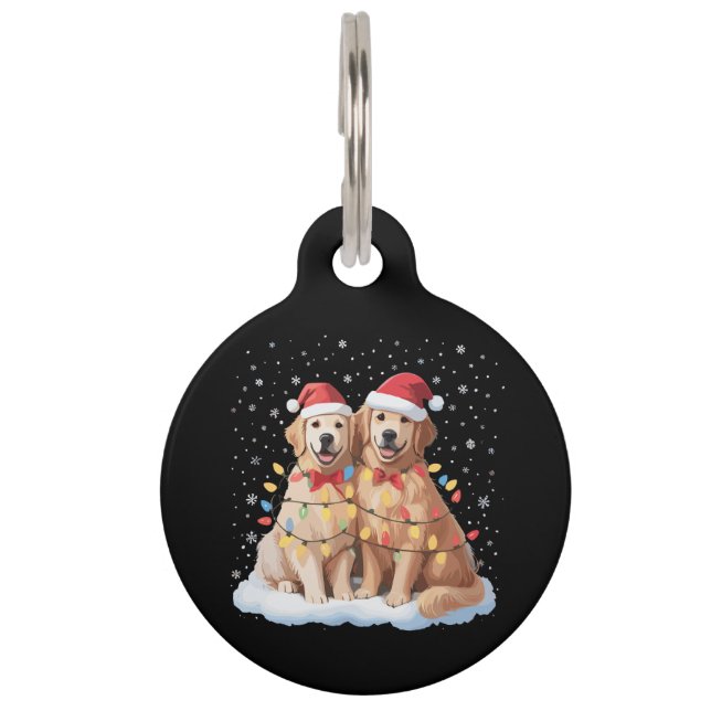 Golden Retriever kerstkerstkerstkerstman — rendier Huisdierpenning (Voorkant)