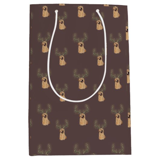 Golden Retriever kerstkerststaartje Antler Gift Ba Medium Cadeauzakje (Voorkant)