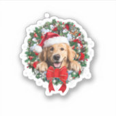 Golden Retriever Kerstkrans Decoratie Kerstmis Sticker (Voorkant)