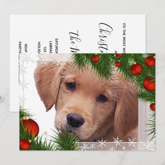 Golden Retriever Kerstmis - Cute Dog Puppy Holiday Kaart (Voorkant / Achterkant)