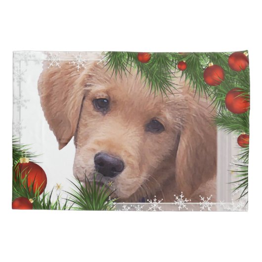 Golden Retriever Kerstmis - Cute Dog Puppy Kussensloop (Achterkant)