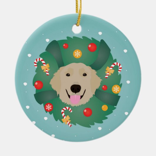 Golden Retriever Kerstmis Keramisch Ornament (Voorkant)