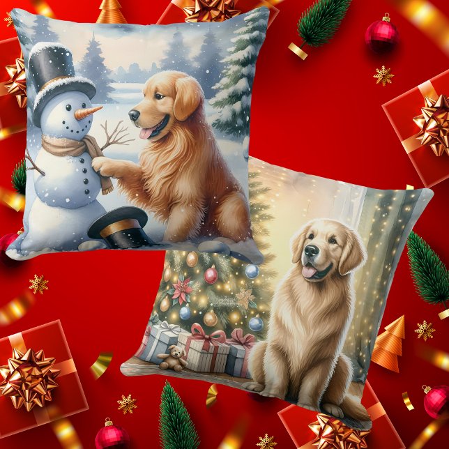 Golden Retriever Kerstmis Kussen (Creator heeft geüpload)
