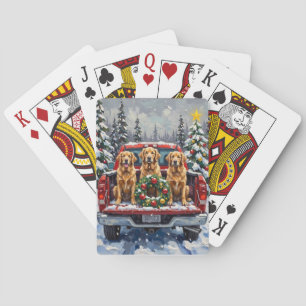 Golden Retriever Kerstmis Rode Truck Holiday Pokerkaarten
