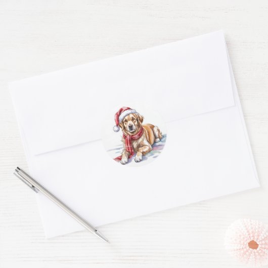 Golden Retriever Kerstmis ronde Sticker (Envelop)