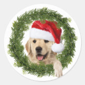 Golden Retriever Kerstmis Ronde Sticker (Voorkant)