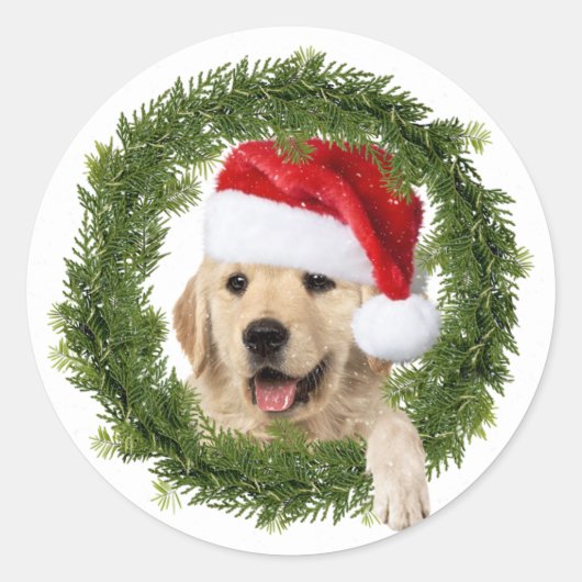Golden Retriever Kerstmis Ronde Sticker (Voorkant)