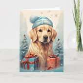 Golden Retriever Kerstmis - Santa Hat en Sun Kaart (Voorkant)