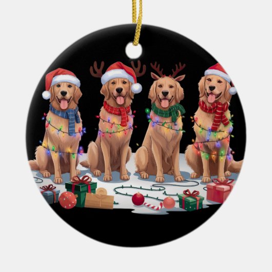 Golden Retriever Kerstmuts gewei elf Kerstmis Keramisch Ornament (Voorkant)