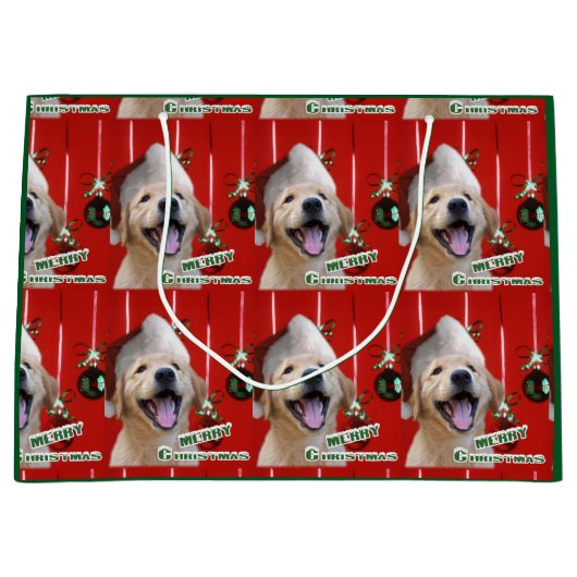 Golden Retriever — kerstpapier met puppy Groot Cadeauzakje (Voorkant)