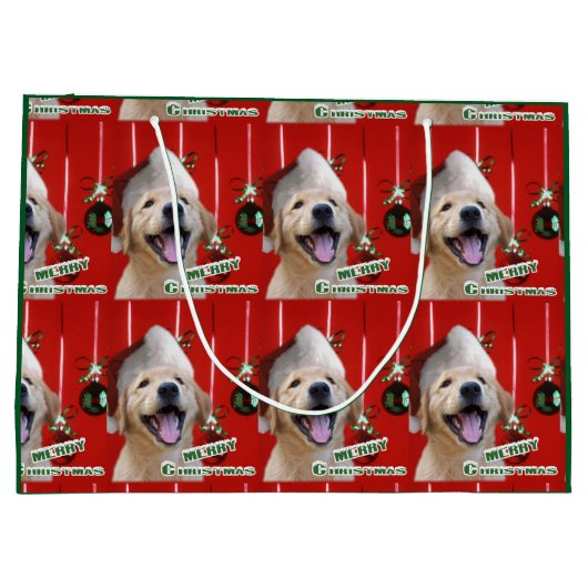 Golden Retriever — kerstpapier met puppy Groot Cadeauzakje (Achterkant)