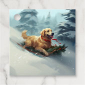 Golden Retriever Kerstsneeuw winter Bedankjes Labels (Voorkant)