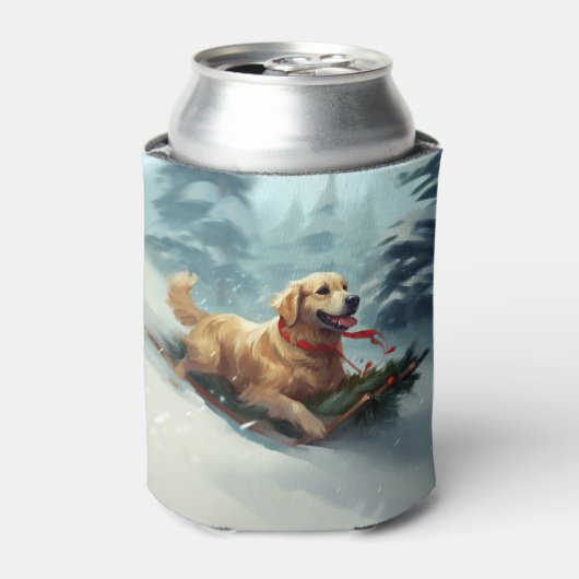 Golden Retriever Kerstsneeuw winter Blikjeskoeler (Blikje Voorkant)