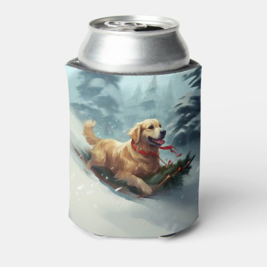 Golden Retriever Kerstsneeuw winter Blikjeskoeler (Blikje Achterkant)