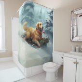 Golden Retriever Kerstsneeuw winter Douchegordijn (In situ)