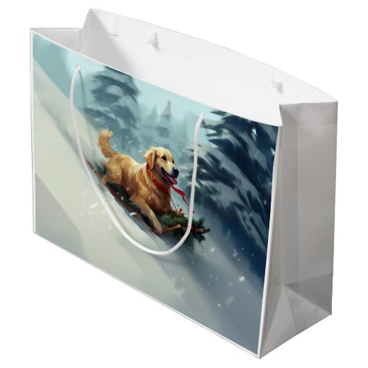Golden Retriever Kerstsneeuw winter Groot Cadeauzakje (Achterkant Gekanteld)