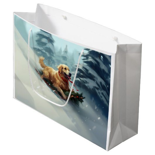 Golden Retriever Kerstsneeuw winter Groot Cadeauzakje (Voorkant Gekanteld)