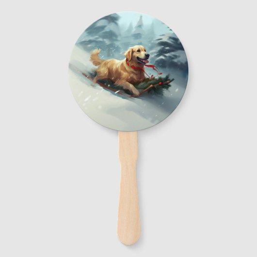 Golden Retriever Kerstsneeuw winter Handwaaier (Voorkant)