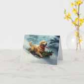 Golden Retriever Kerstsneeuw winter Kaart (Gele Bloem)