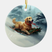 Golden Retriever Kerstsneeuw winter Keramisch Ornament (Voorkant)