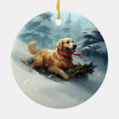 Golden Retriever Kerstsneeuw winter Keramisch Ornament (Achterkant)