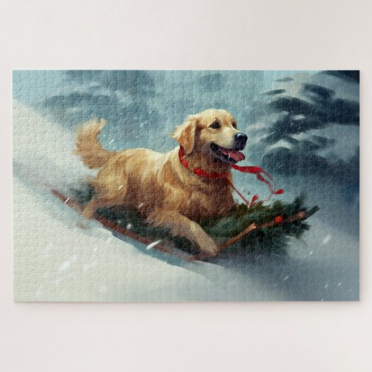 Golden Retriever Kerstsneeuw winter Legpuzzel (Horizontaal)