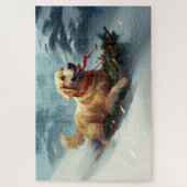 Golden Retriever Kerstsneeuw winter Legpuzzel (Verticaal)