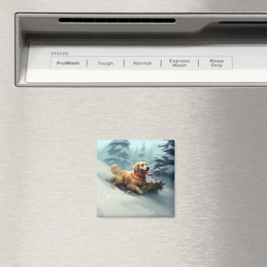 Golden Retriever Kerstsneeuw winter Magneet (Insitu (Vaatwasser))