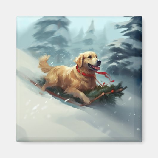 Golden Retriever Kerstsneeuw winter Magneet (Voorkant)