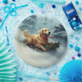 Golden Retriever Kerstsneeuw winter Papieren Bordje (Feest)