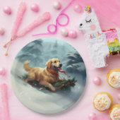Golden Retriever Kerstsneeuw winter Papieren Bordje (Feest)