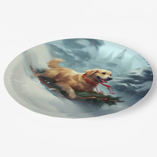 Golden Retriever Kerstsneeuw winter Papieren Bordje (Gekanteld)