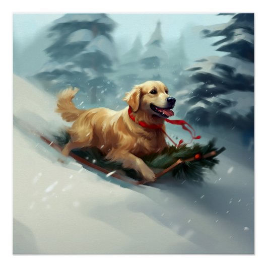 Golden Retriever Kerstsneeuw winter Perfect Poster (Voorkant)
