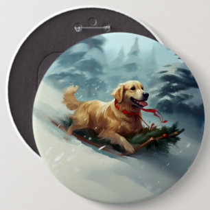 Golden Retriever Kerstsneeuw winter Ronde Button 6,0 Cm