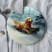Golden Retriever Kerstsneeuw winter Ronde Button 6,0 Cm (In situ)