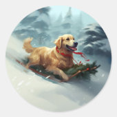 Golden Retriever Kerstsneeuw winter Ronde Sticker (Voorkant)