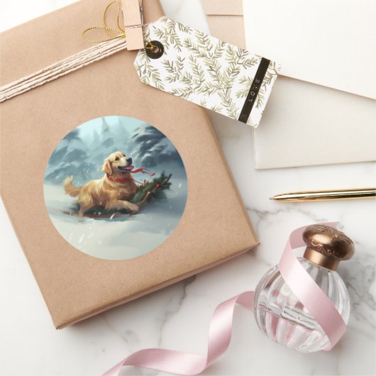 Golden Retriever Kerstsneeuw winter Ronde Sticker (Geschenken)
