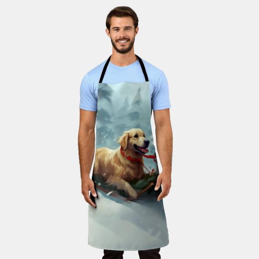 Golden Retriever Kerstsneeuw winter Schort (Gedragen)