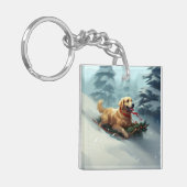 Golden Retriever Kerstsneeuw winter Sleutelhanger (Voorkant Links)