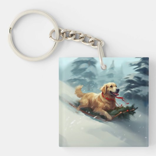 Golden Retriever Kerstsneeuw winter Sleutelhanger (Voorkant)