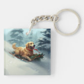 Golden Retriever Kerstsneeuw winter Sleutelhanger (Achterkant)