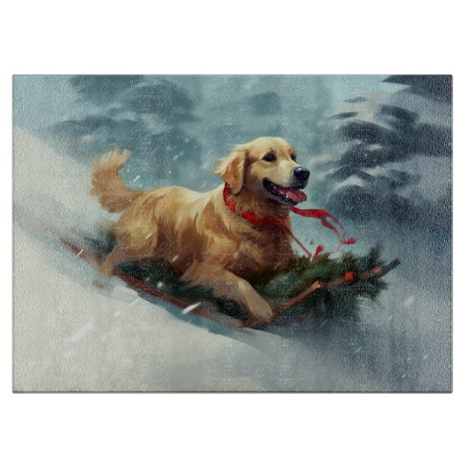 Golden Retriever Kerstsneeuw winter Snijplank (Voorkant)