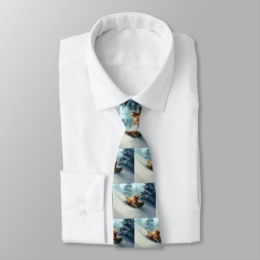 Golden Retriever Kerstsneeuw winter Stropdas (Gebonden)