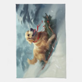 Golden Retriever Kerstsneeuw winter Theedoek (Verticaal)