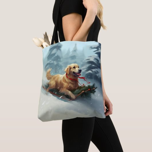Golden Retriever Kerstsneeuw winter Tote Bag (Dichtbij)
