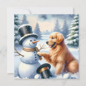 Golden Retriever Kerstsneeuwpop Feestdagenkaart (Voorkant)