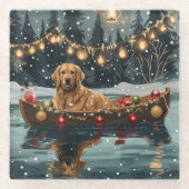 Golden Retriever Kerstvakantie Glazen Onderzetter (Voorkant)